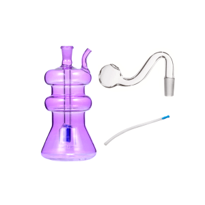 Purple Layered Gourd Oil Burner Water Pipe Glass Bubbler Perclator